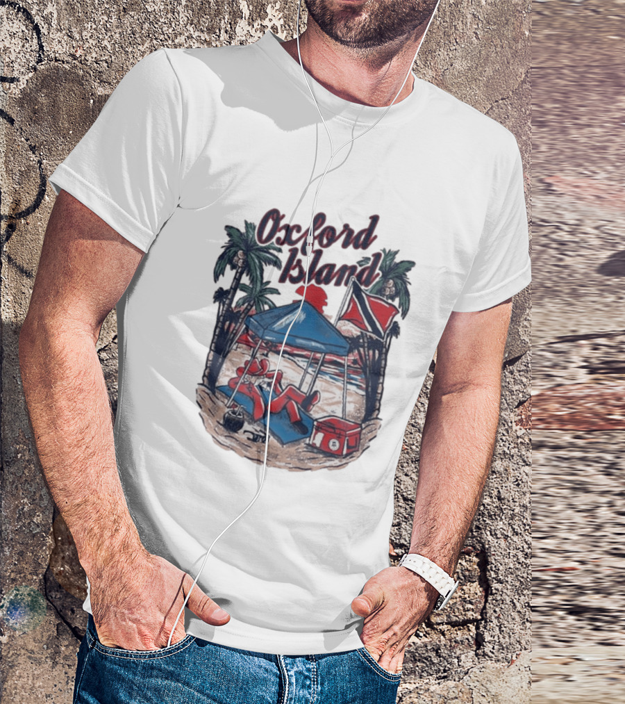 Oxford Island Beach Scene Palm Trees Camping Holiday Relaxation T-Shirt