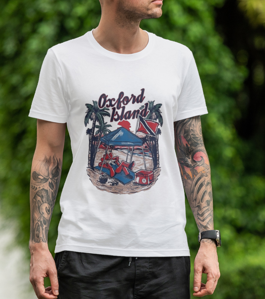 Oxford Island Beach Scene Palm Trees Camping Holiday Relaxation T-Shirt