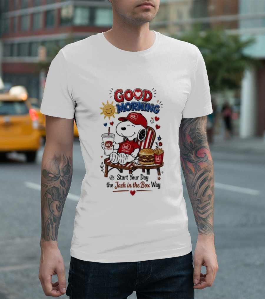 Peanuts Snoopy Good Morning Sunshine Start Your Day The Jack In The Box Way T-Shirt