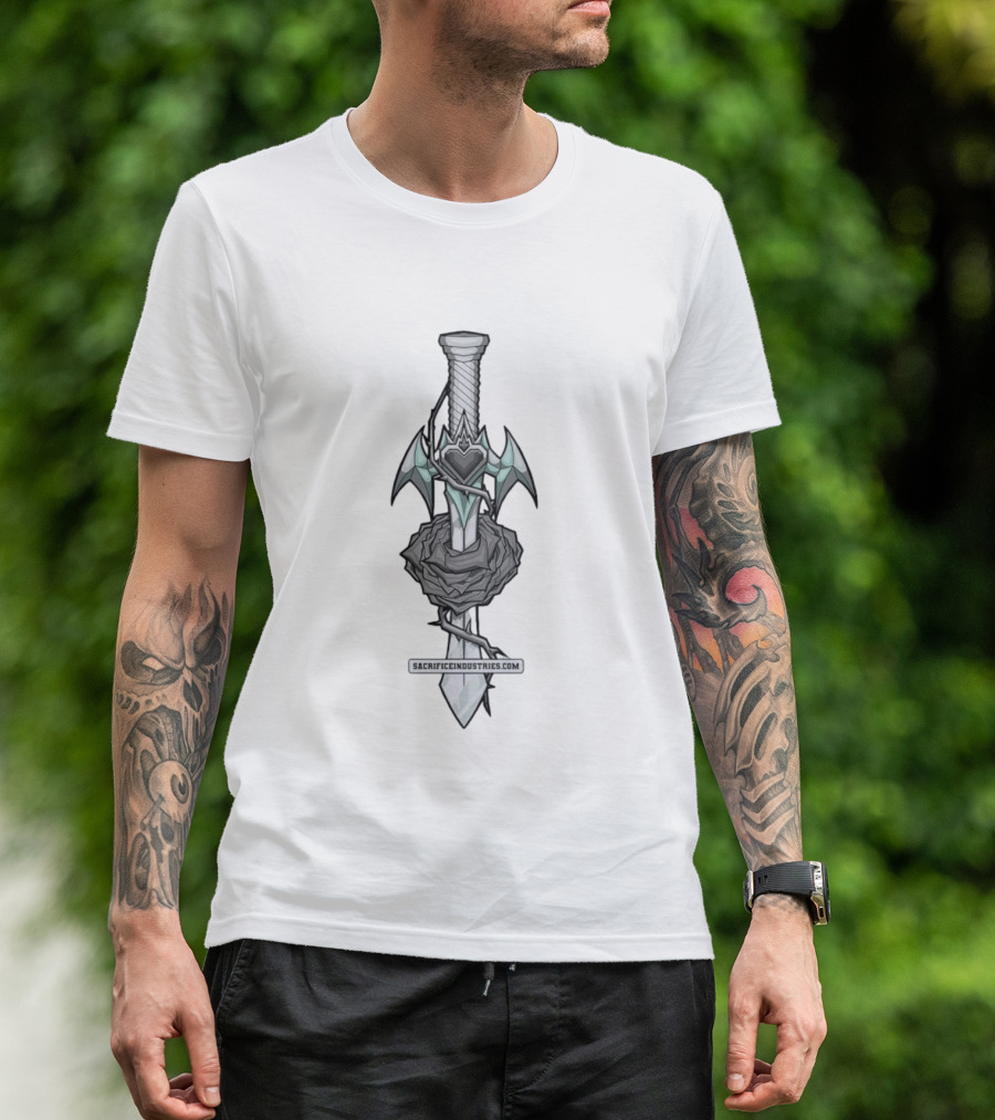 Sacrifice Industries Sword Rose Heart Icon With Wings And Thorns T-Shirt
