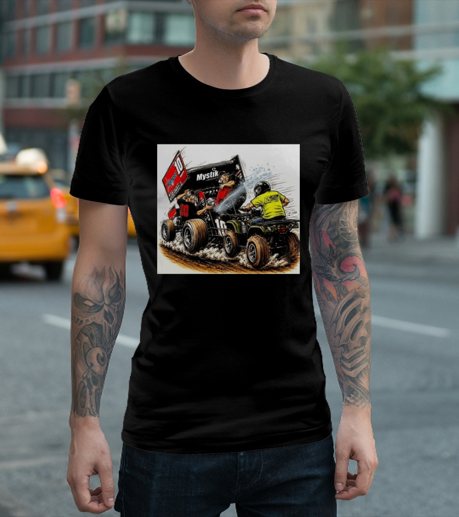 ATV Racing Action With Mystik Lubricants Dirt Track Riders Off Road Racing Vehicles And Hampel 65 Speed Shop T-Shirt