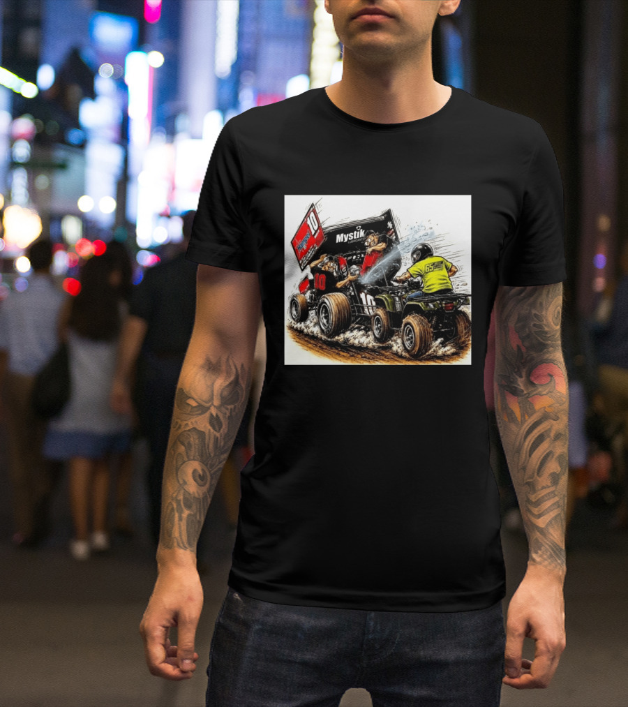 ATV Racing Action With Mystik Lubricants Dirt Track Riders Off Road Racing Vehicles And Hampel 65 Speed Shop T-Shirt