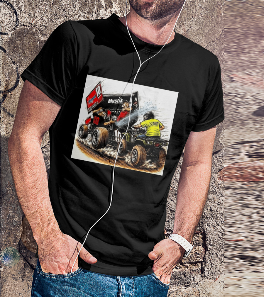 ATV Racing Action With Mystik Lubricants Dirt Track Riders Off Road Racing Vehicles And Hampel 65 Speed Shop T-Shirt