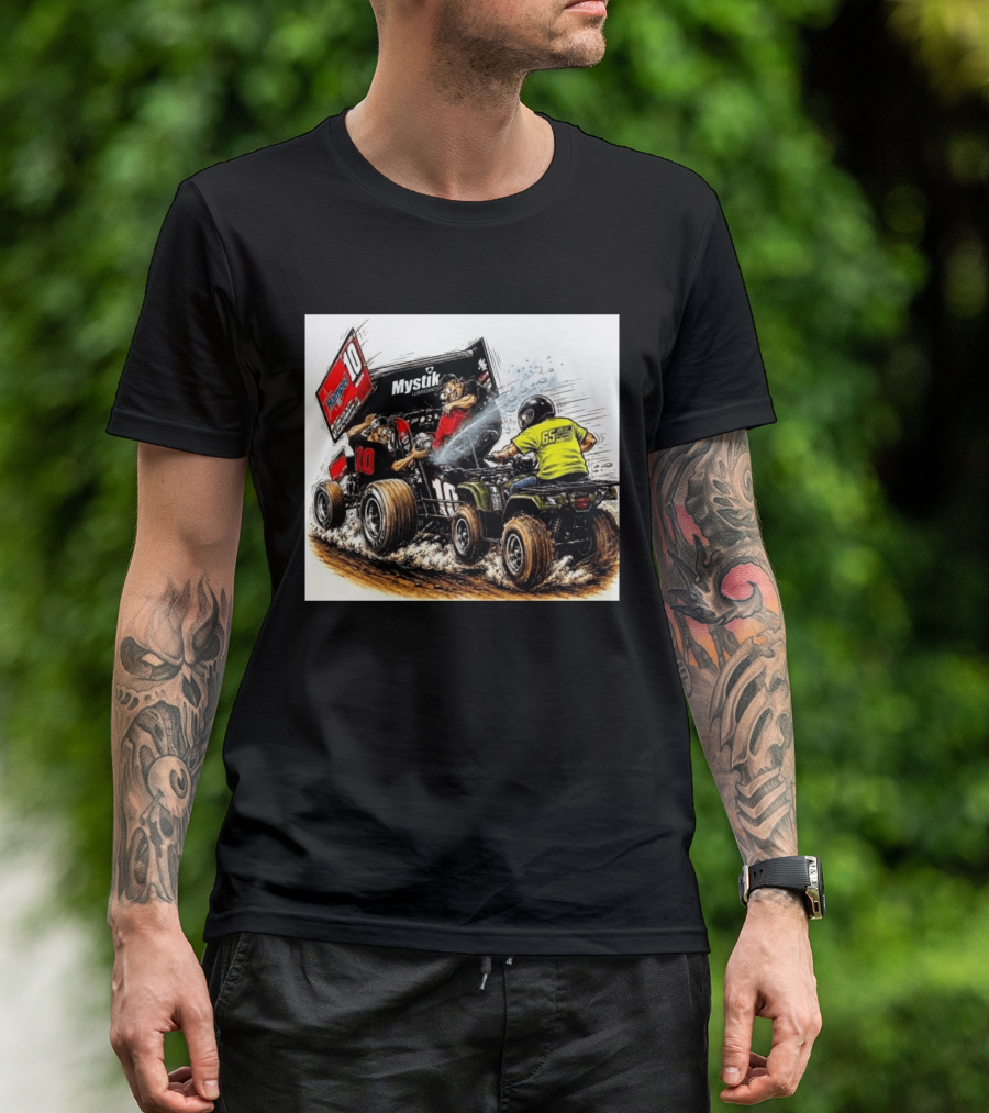 ATV Racing Action With Mystik Lubricants Dirt Track Riders Off Road Racing Vehicles And Hampel 65 Speed Shop T-Shirt