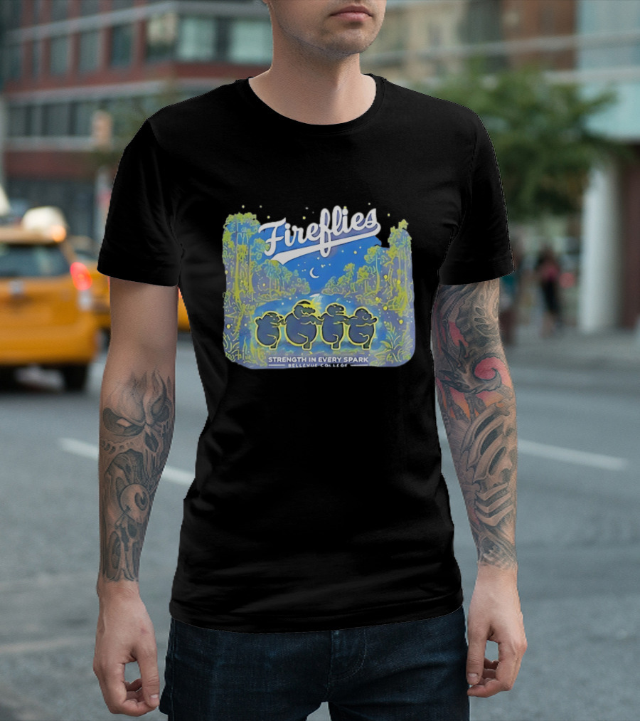 Fireflies Bellevue College Strength In Every Spark Under Night Sky T-Shirt