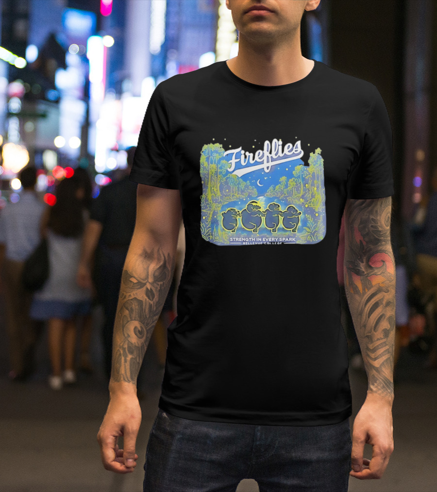 Fireflies Bellevue College Strength In Every Spark Under Night Sky T-Shirt