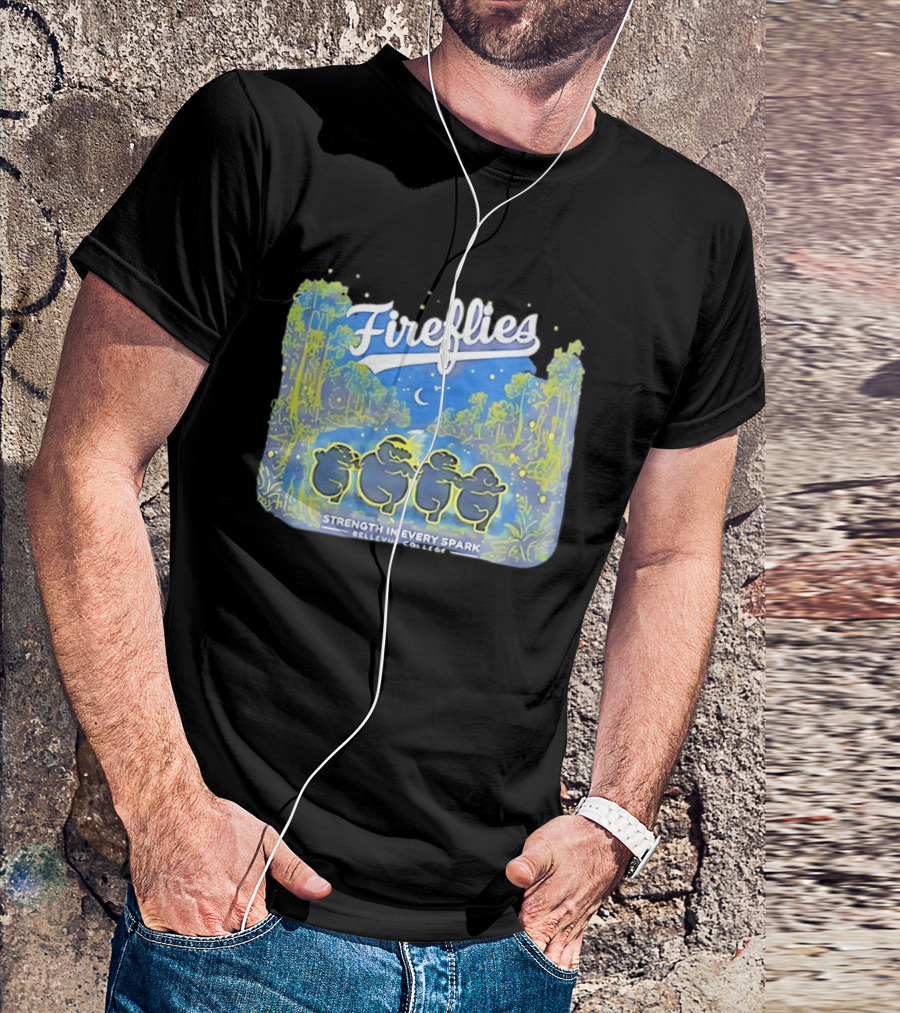 Fireflies Bellevue College Strength In Every Spark Under Night Sky T-Shirt