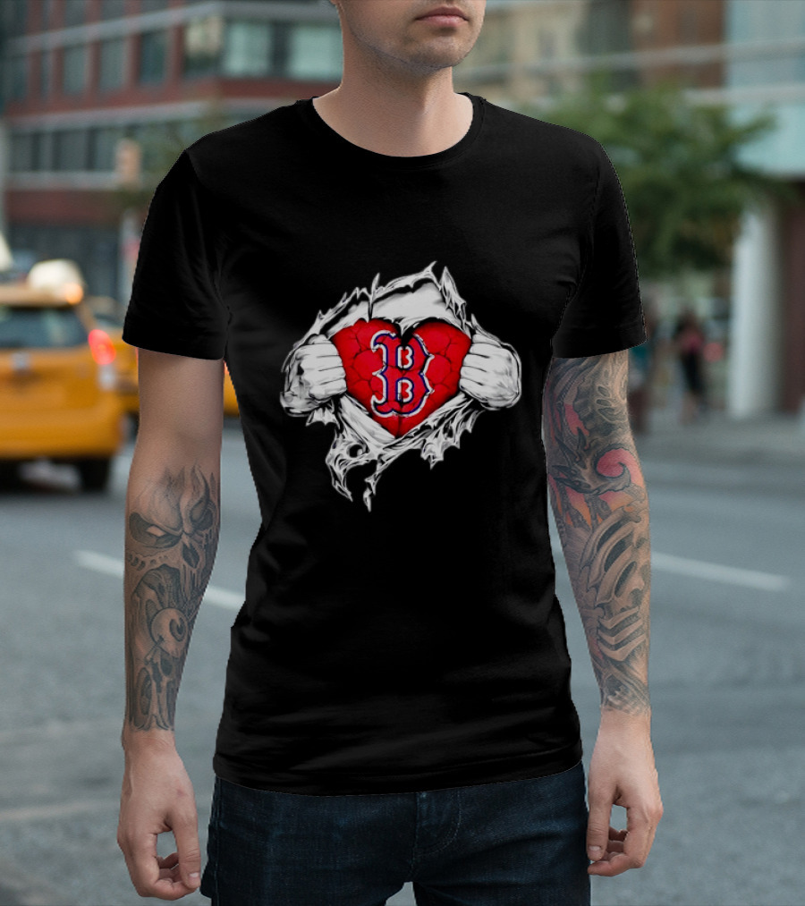 Boston Red Sox Heart Ripped Chest MLB Baseball Fan T-Shirt