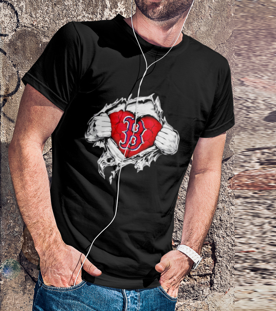 Boston Red Sox Heart Ripped Chest MLB Baseball Fan T-Shirt
