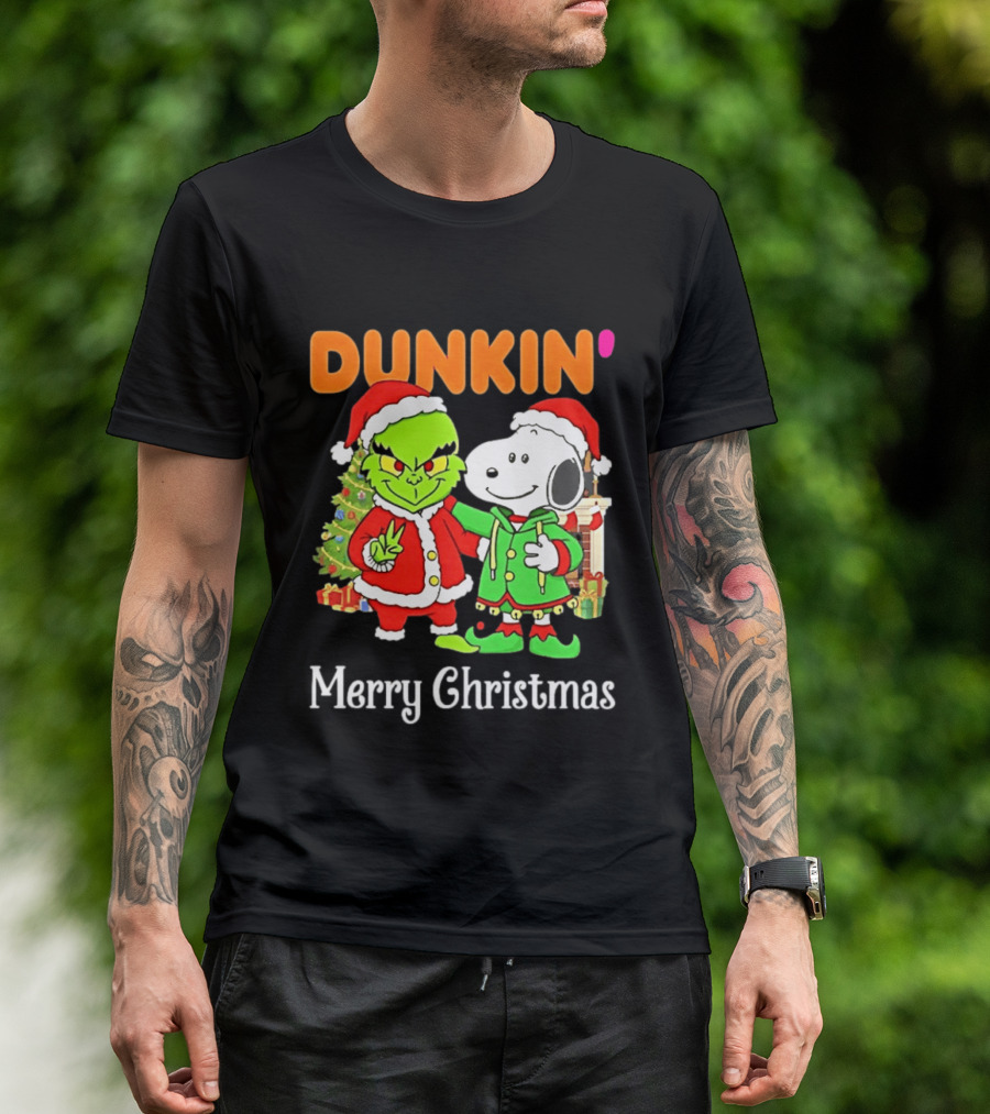 Dunkin Merry Christmas Grinch Snoopy Santas T-Shirt