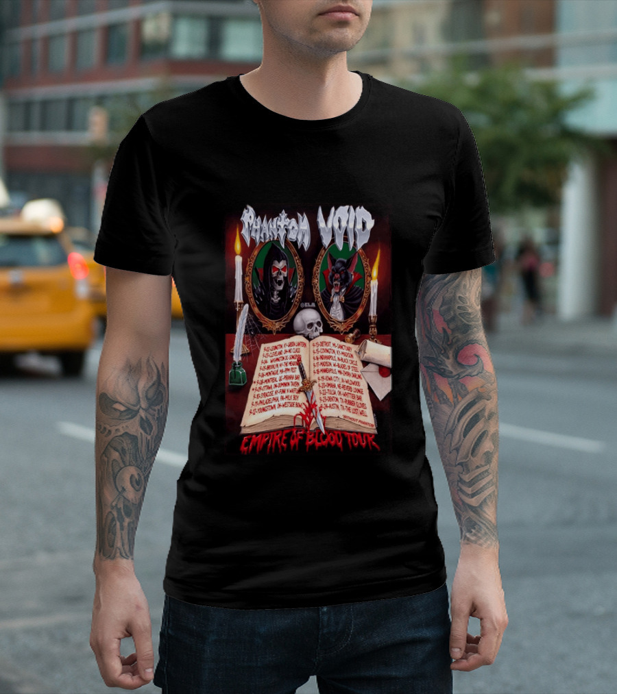 Phantom VOID 2026 Empire Of Blood Tour Dates And Locations Featuring Vampire Imagery And Candles T-Shirt