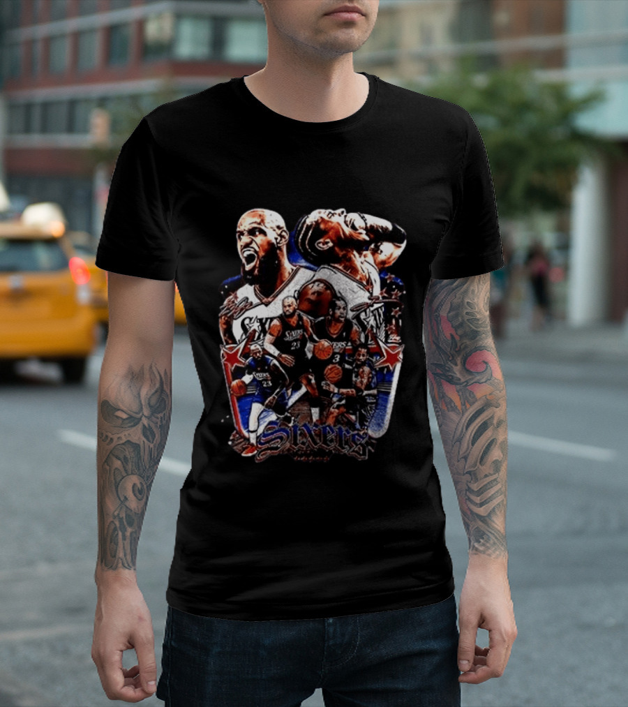 Philadelphia Sixers LeBron James Allen Iverson Crossover Collage T-Shirt