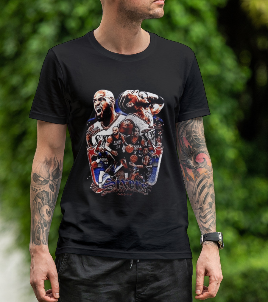 Philadelphia Sixers LeBron James Allen Iverson Crossover Collage T-Shirt