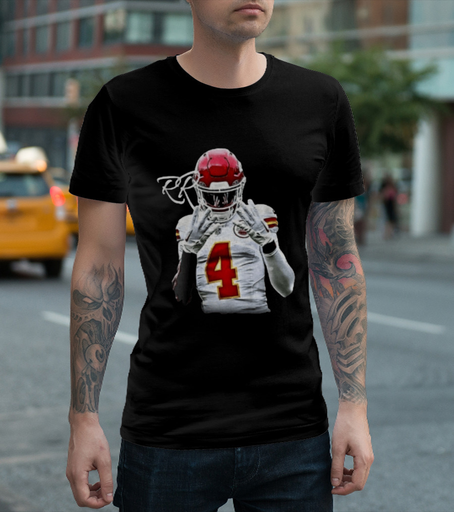 Rashee Rice Number 4 Kansas City Chiefs Football RP Helmet And Jersey T-Shirt