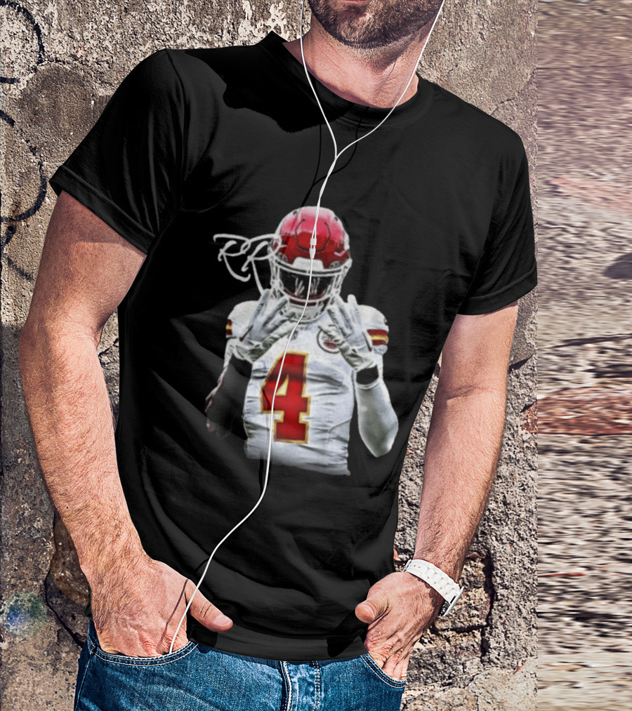 Rashee Rice Number 4 Kansas City Chiefs Football RP Helmet And Jersey T-Shirt