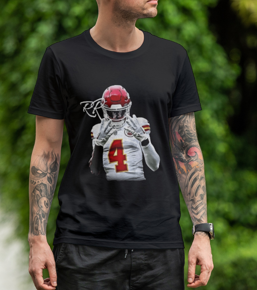 Rashee Rice Number 4 Kansas City Chiefs Football RP Helmet And Jersey T-Shirt