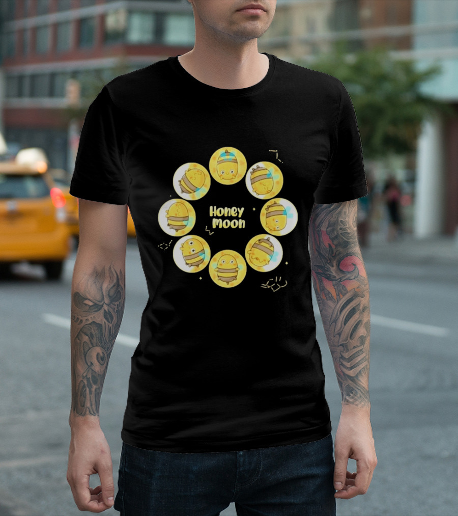 Honey Moon Bee Phases Cute Cartoon Bees In Lunar Cycle T-Shirt
