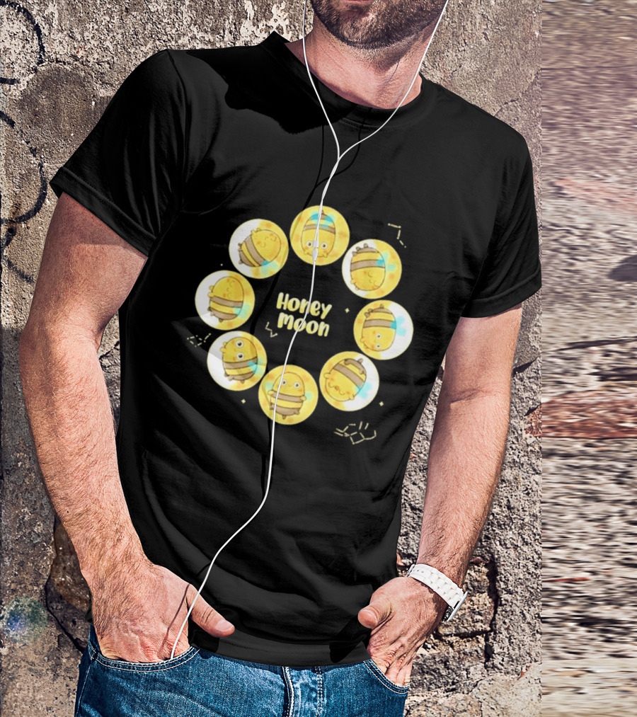 Honey Moon Bee Phases Cute Cartoon Bees In Lunar Cycle T-Shirt