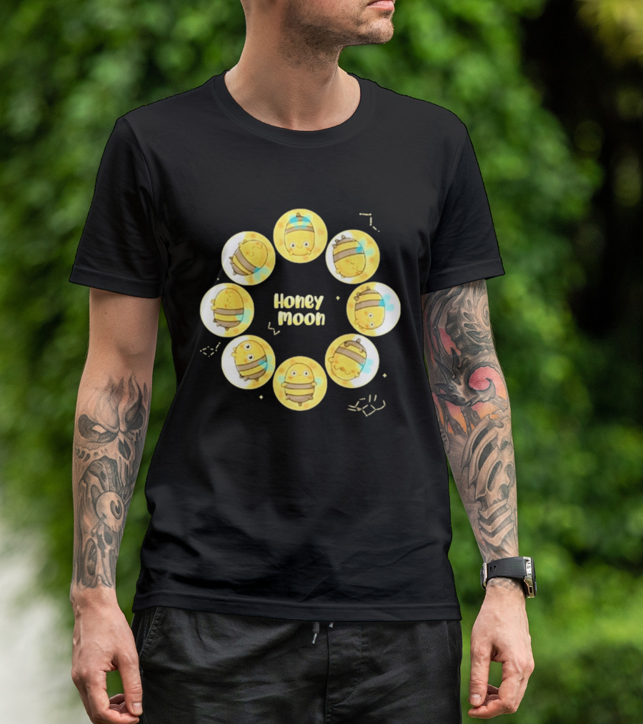 Honey Moon Bee Phases Cute Cartoon Bees In Lunar Cycle T-Shirt