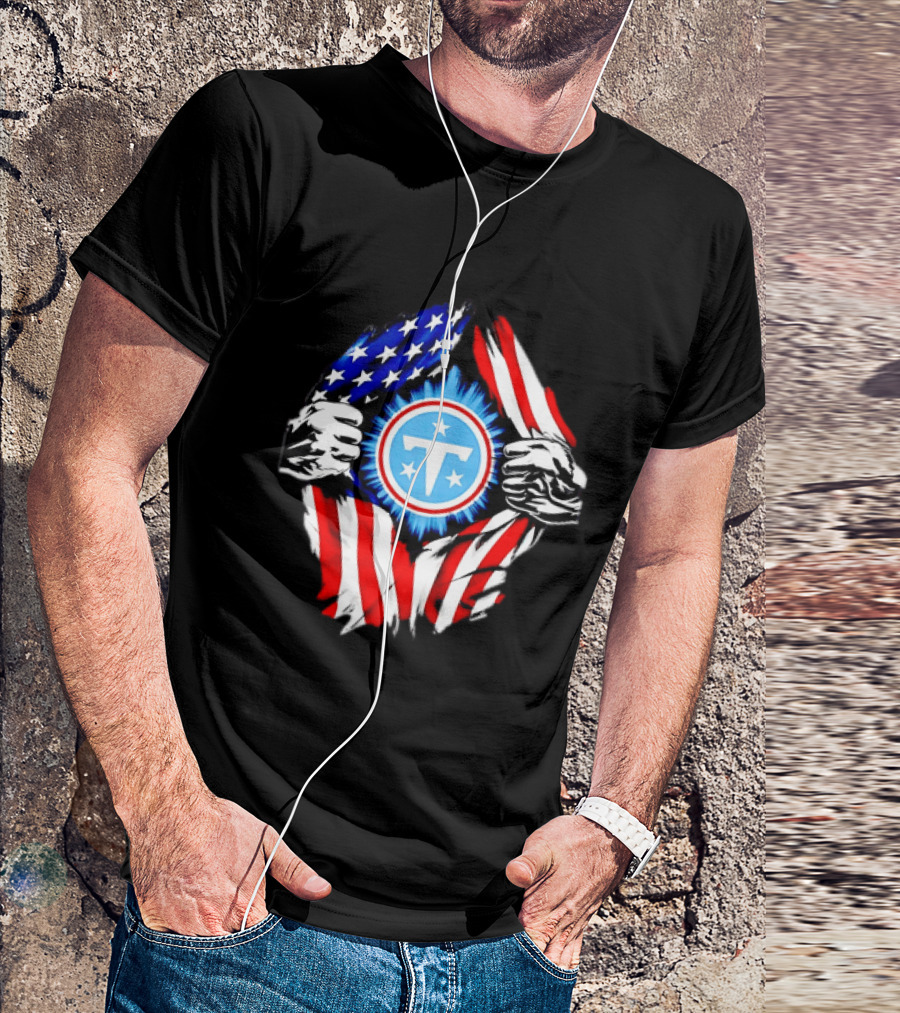 Tennessee Titans American Flag Ripped Chest USA Football Fan T-Shirt