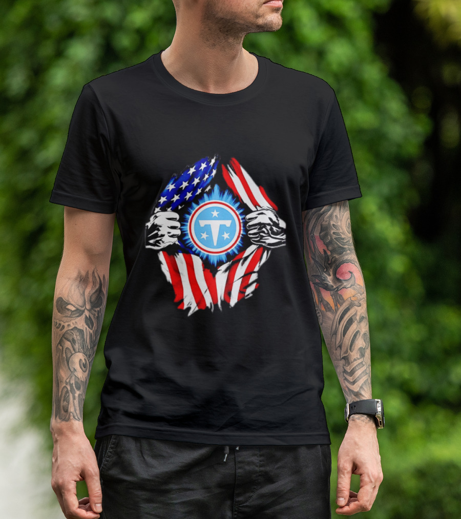 Tennessee Titans American Flag Ripped Chest USA Football Fan T-Shirt