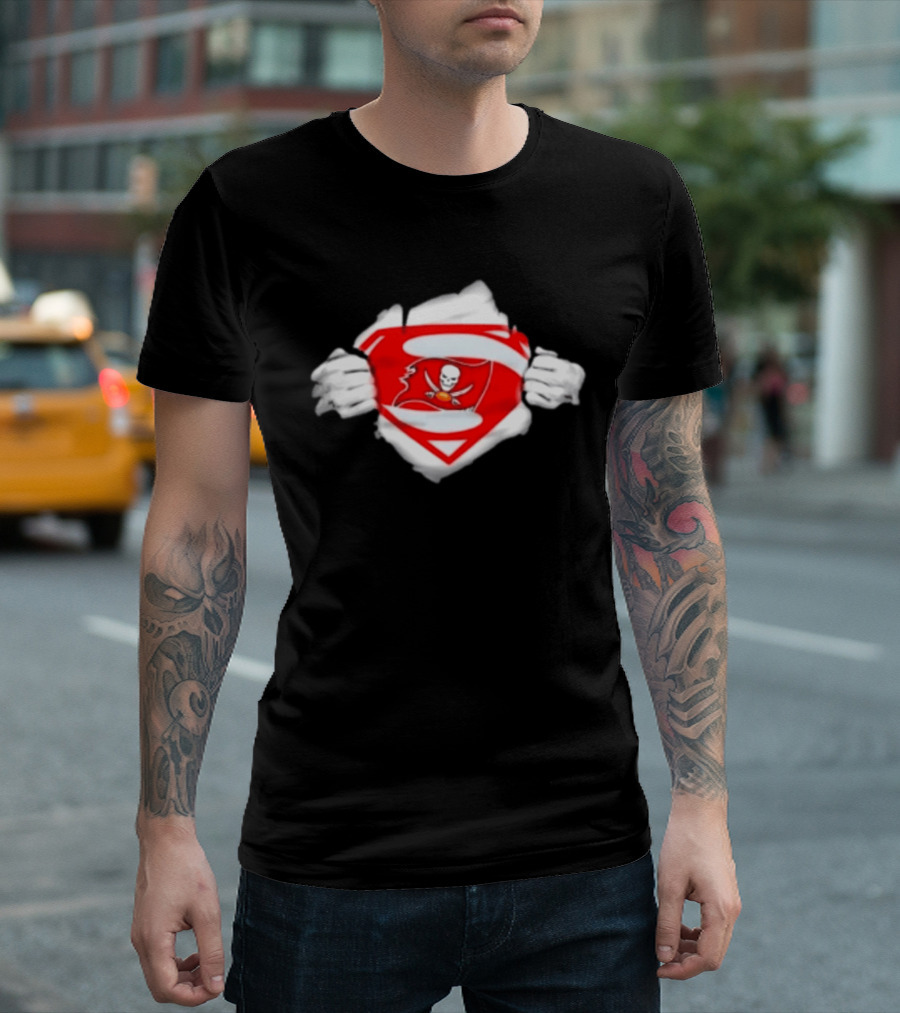 Tampa Bay Buccaneers Superpower Fan Symbol With Skulls Football Superman T-Shirt