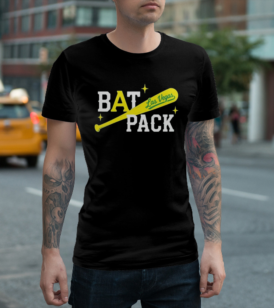 Las Vegas Bat Pack Yellow Baseball Bat Logo With Stars T-Shirt