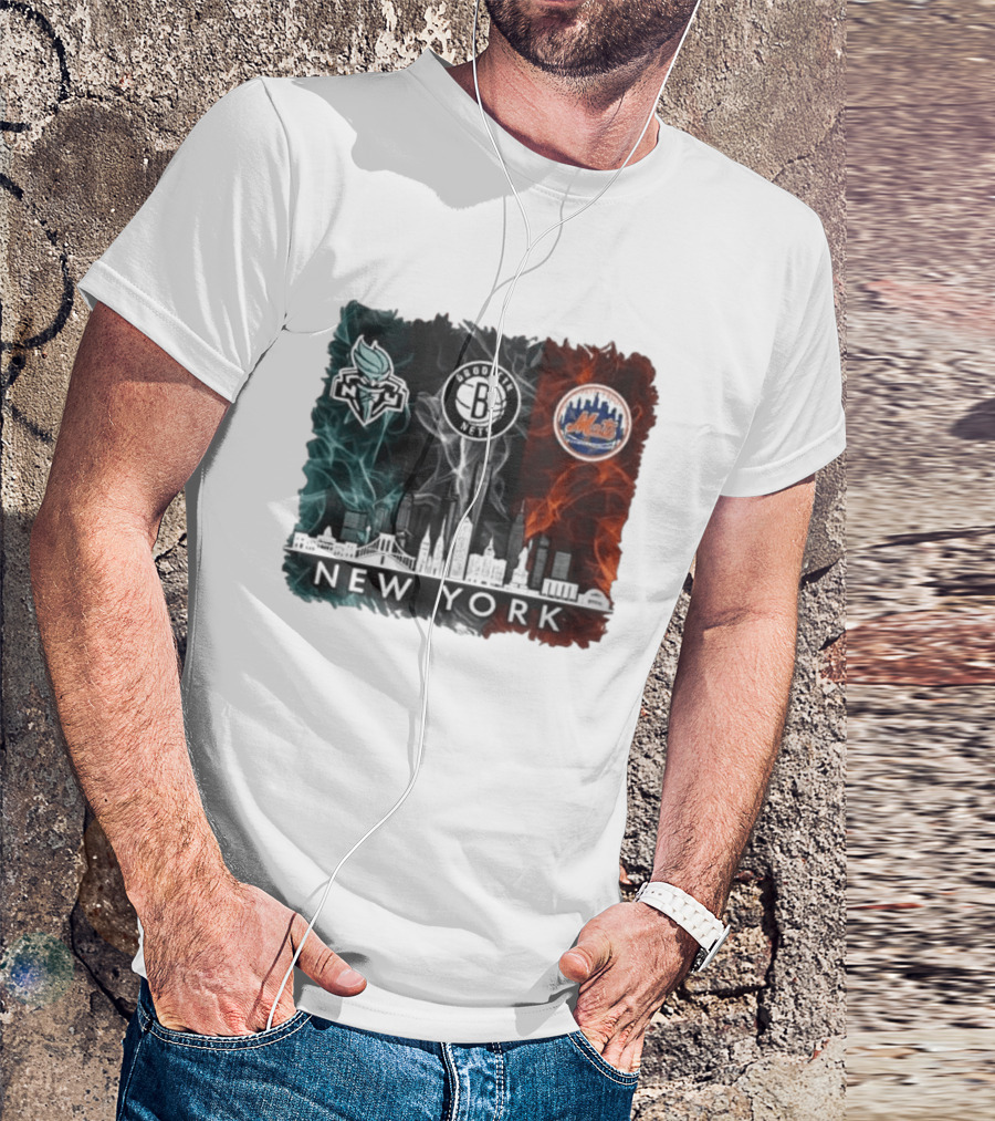 Brooklyn Nets New York Mets Liberty 2026 Celebration Skyline T-Shirt