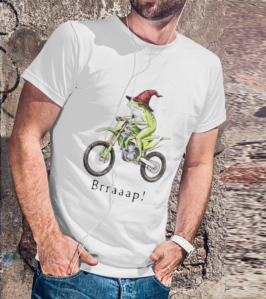 Brraaap Wizard Frog On Green Motocross Bike T-Shirt