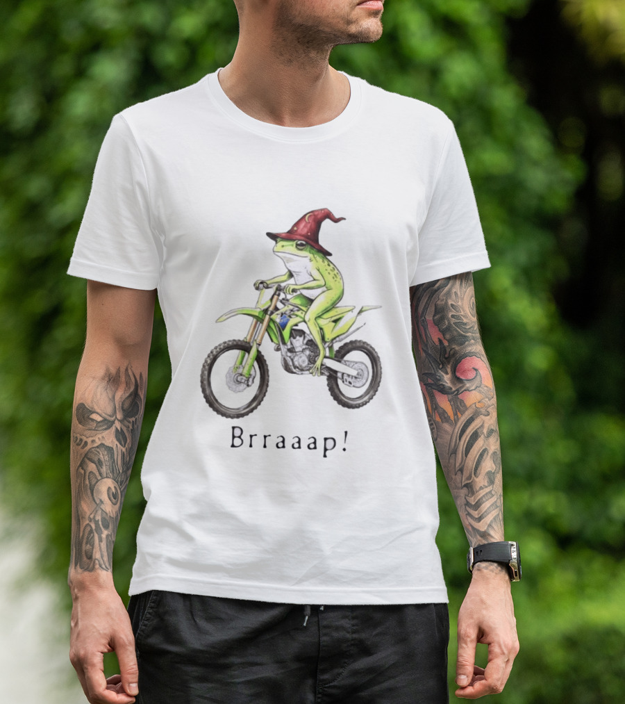 Brraaap Wizard Frog On Green Motocross Bike T-Shirt