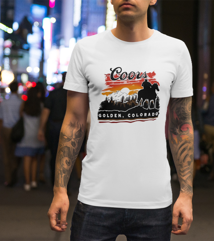 Coors Golden Colorado Cowboy Sunset Mountains T-Shirt