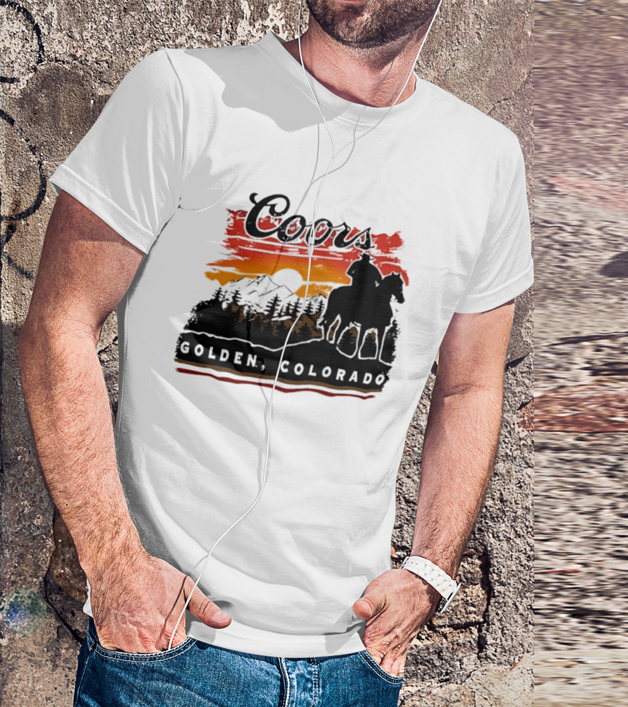 Coors Golden Colorado Cowboy Sunset Mountains T-Shirt