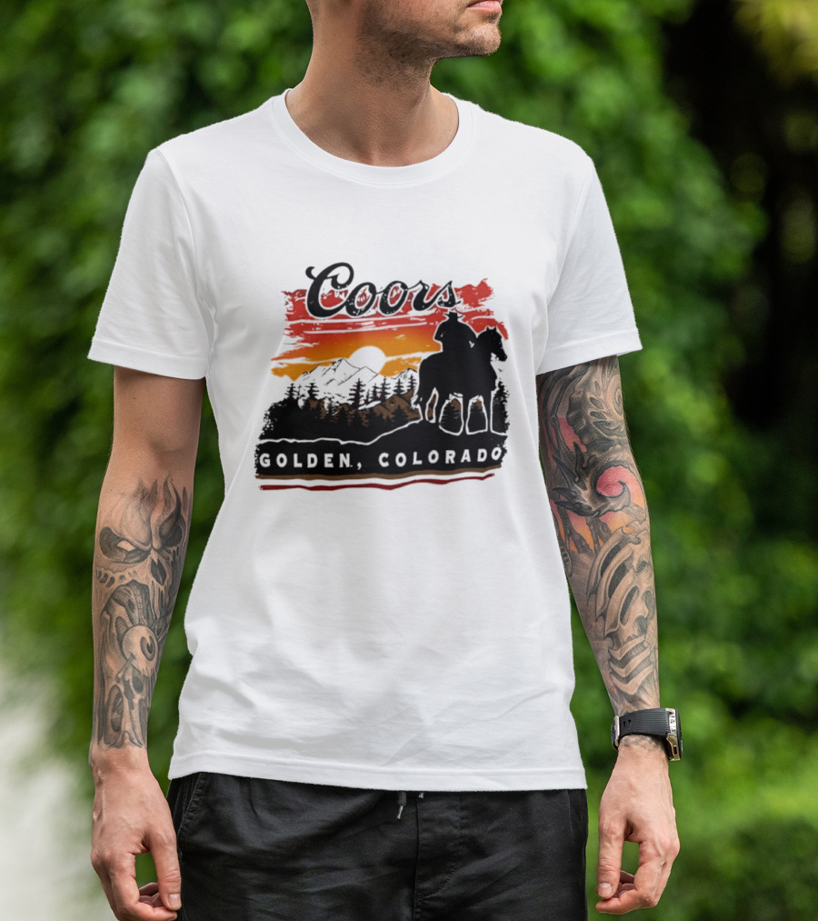 Coors Golden Colorado Cowboy Sunset Mountains T-Shirt