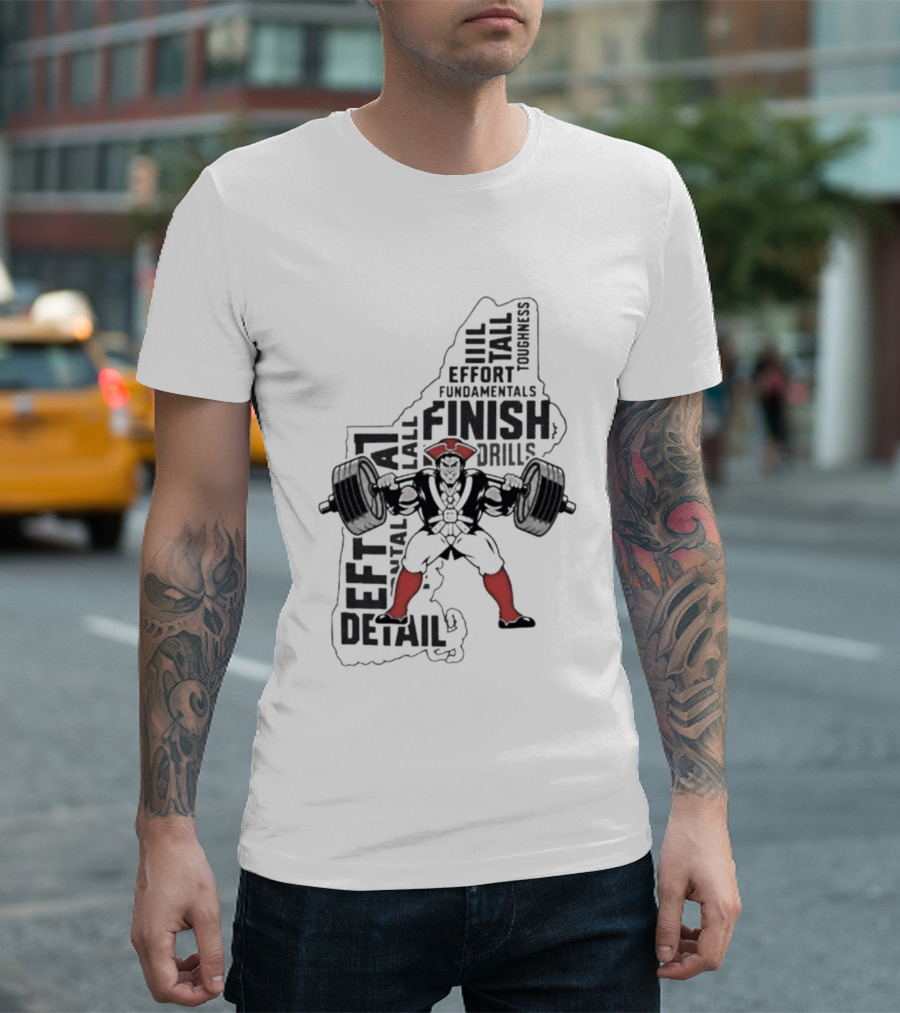 Pat Patriot Colonial Barbell Finish Drill Effort Detail T-Shirt