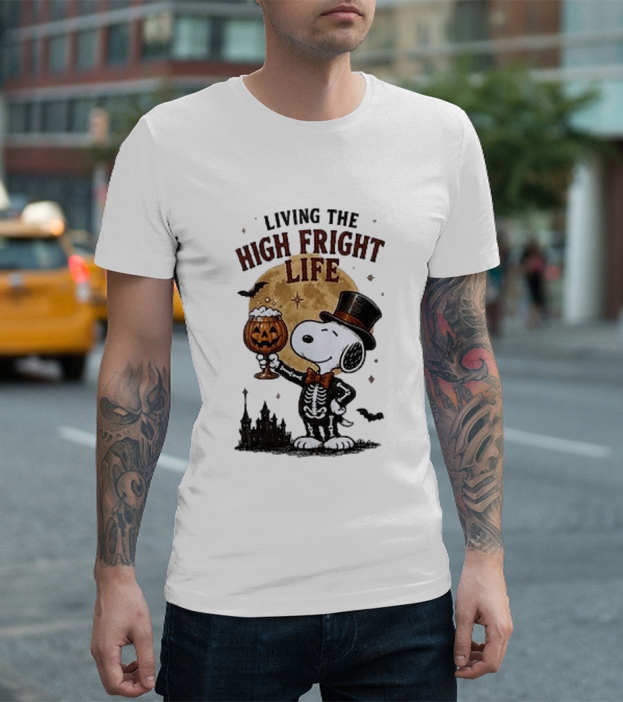 Peanuts Snoopy Living The High Fright Life Halloween Moon Pumpkin T-Shirt