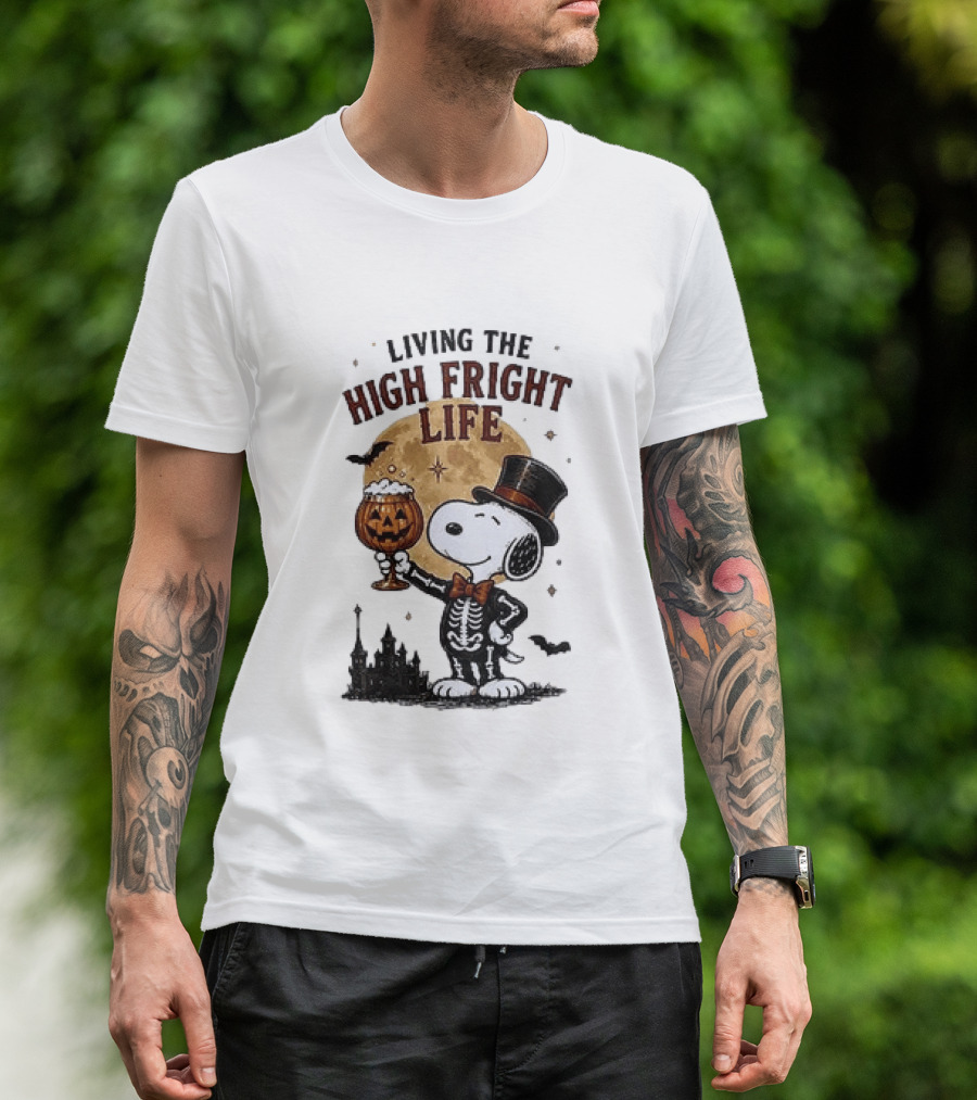 Peanuts Snoopy Living The High Fright Life Halloween Moon Pumpkin T-Shirt