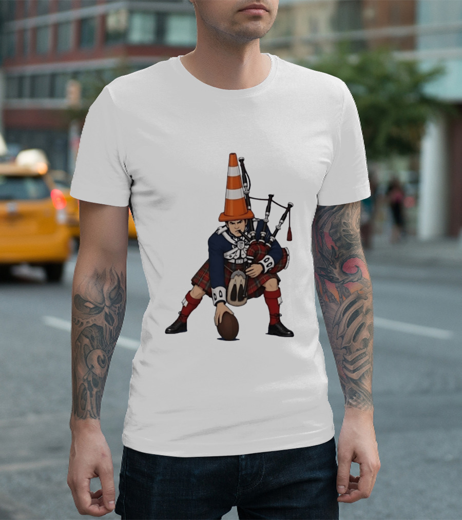 Scottish Bagpiper Traffic Cone American Football Fusion T-Shirt