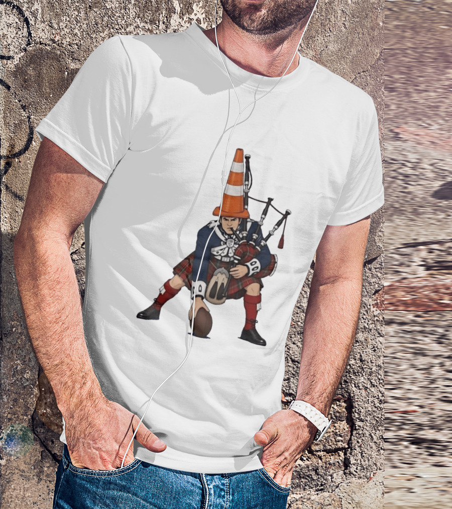 Scottish Bagpiper Traffic Cone American Football Fusion T-Shirt
