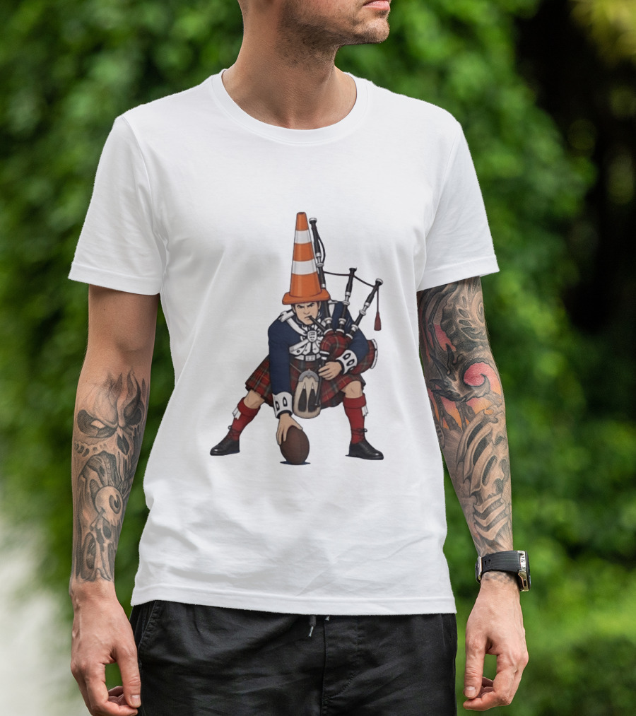 Scottish Bagpiper Traffic Cone American Football Fusion T-Shirt