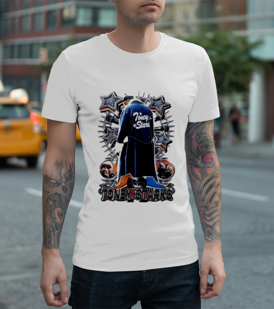 Toney Starks Blue Coat Star Motif Back Cover Art With Big Pun T-Shirt