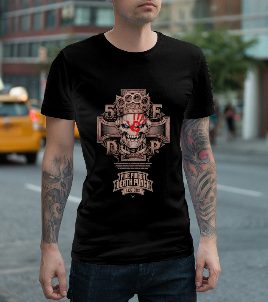 Five Finger Death Punch Legions Skull Crown Handprint Cross T-Shirt