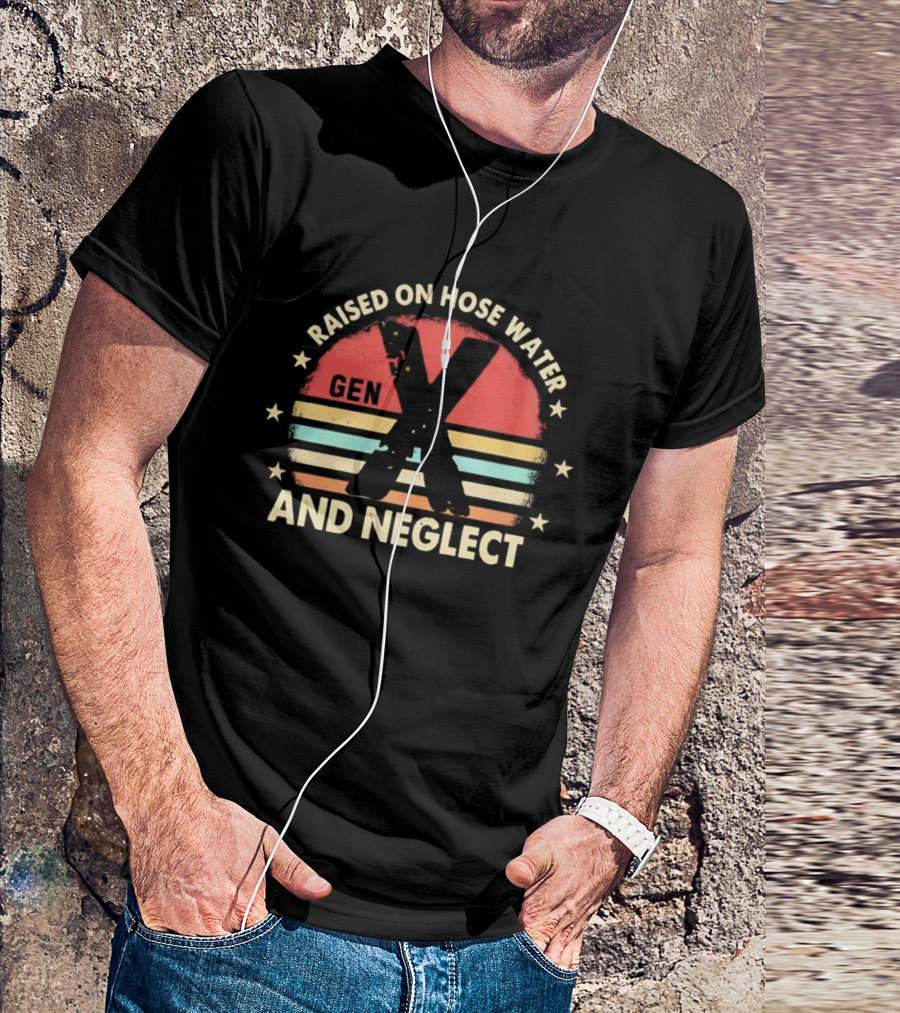 Gen X Raised On Hose Water And Neglect Vintage 70s Style Retro Stripes T-Shirt