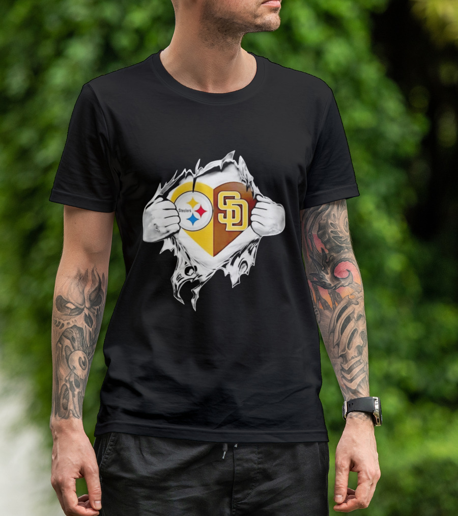 Pittsburgh Steelers San Diego Padres Heart Superman Chest Rip T-Shirt