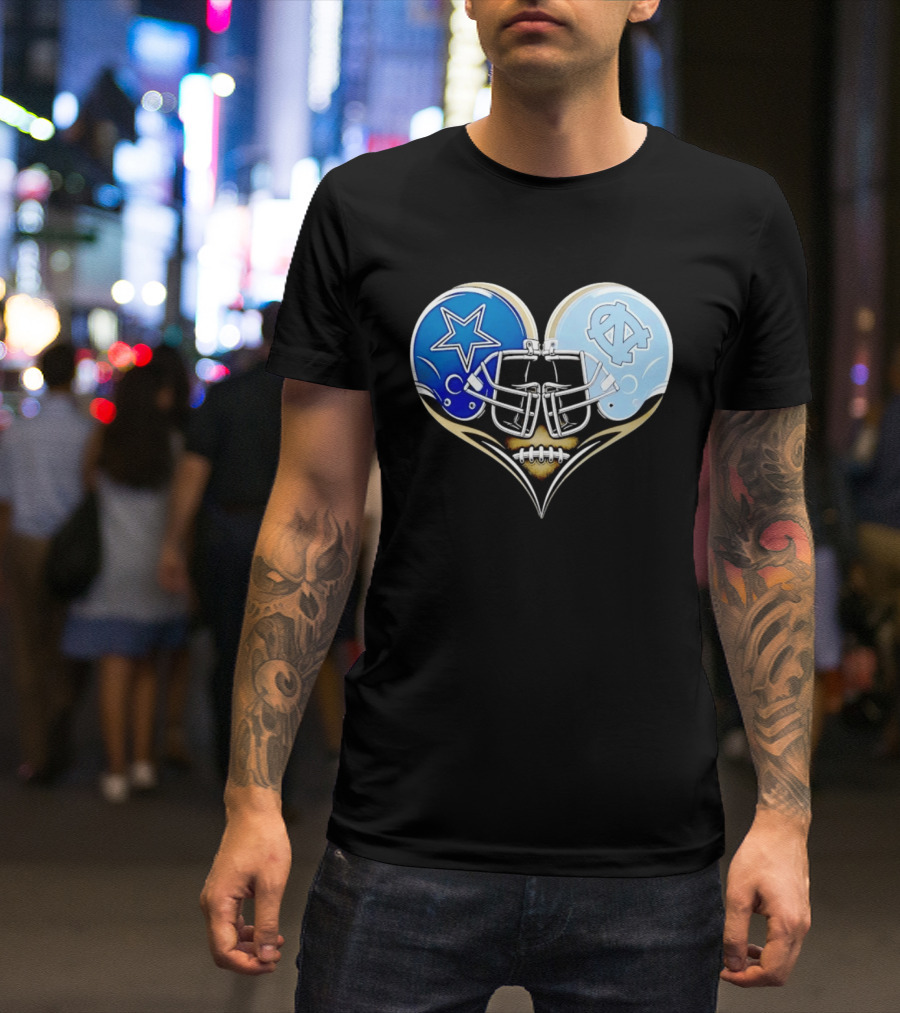 Dallas Cowboys North Carolina Tar Heels Heart Helmet Football T-Shirt
