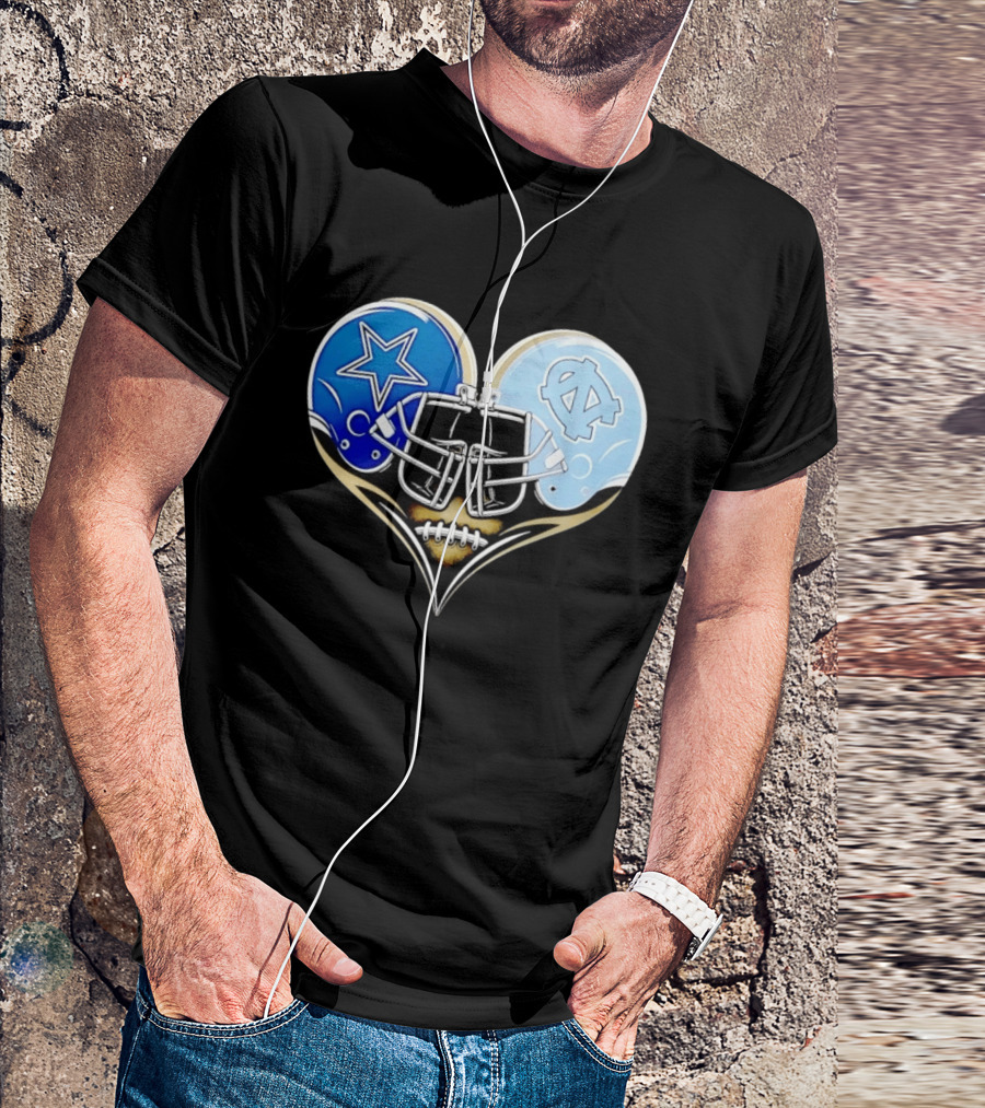Dallas Cowboys North Carolina Tar Heels Heart Helmet Football T-Shirt