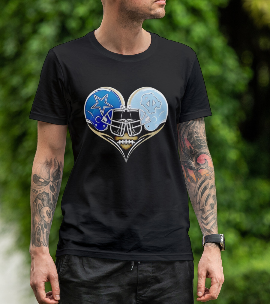 Dallas Cowboys North Carolina Tar Heels Heart Helmet Football T-Shirt