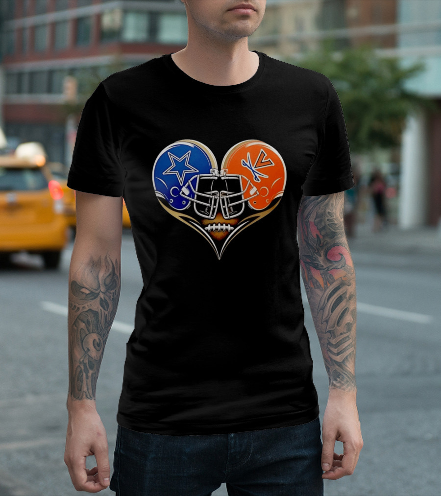 Dallas Cowboys Virginia Cavaliers Heart Helmet Football Fusion T-Shirt