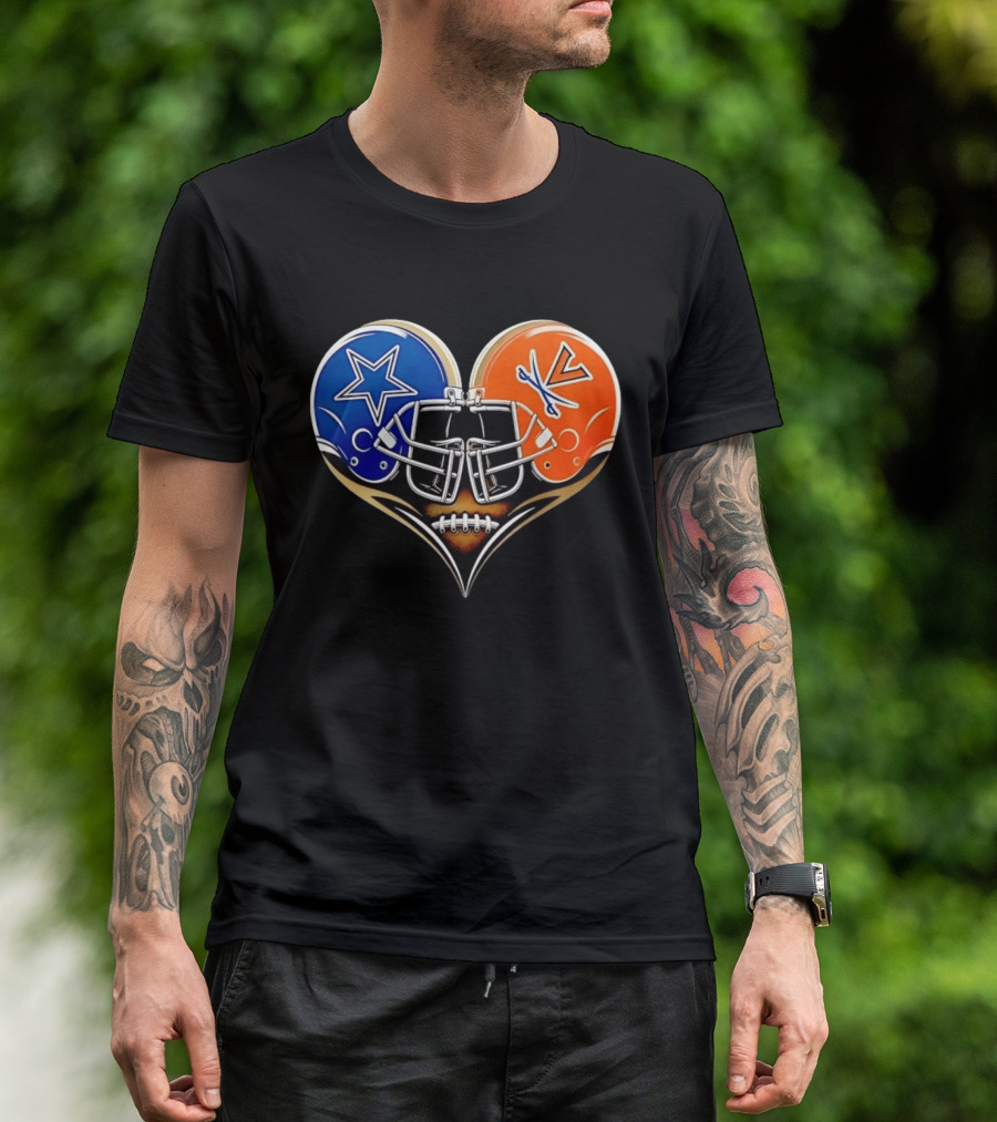 Dallas Cowboys Virginia Cavaliers Heart Helmet Football Fusion T-Shirt