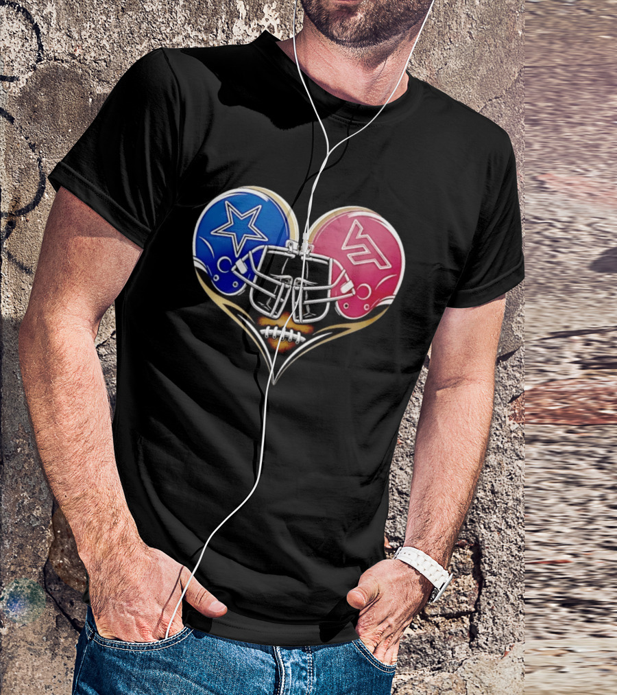 Dallas Cowboys Virginia Tech Hokies Heart Helmet Football T-Shirt