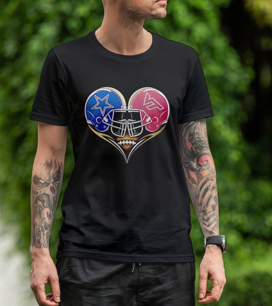 Dallas Cowboys Virginia Tech Hokies Heart Helmet Football T-Shirt
